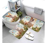 Set di 3 tappeti da bagno super assorbenti, set di tappetini da bagno antiscivolo, tappetino da bagno lavabile, tappetino contorno e copriwater Lovely Corgi tappetini da bagno per bagno doccia