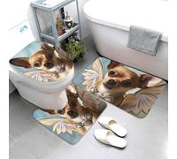 Set di 3 tappeti da bagno super assorbenti, set di tappetini da bagno antiscivolo, tappetino da bagno lavabile e copriwater con chihuahua marrone, ali d'angelo, tappetini da bagno per bagno doccia