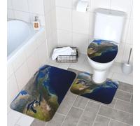 Set di 3 tappeti da bagno super assorbenti, set di tappetini da bagno antiscivolo, tappetino da bagno lavabile, tappetino contorno e copriwater View from Space America, tappetini da bagno per bagno e