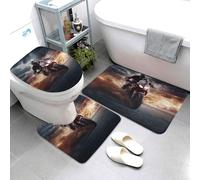 Set di 3 tappeti da bagno super assorbenti, set di tappetini da bagno antiscivolo, tappetino da bagno lavabile e copriwater, tappetino da bagno con uomo che guida una moto, tappeto da bagno per doccia