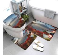 Set di 3 tappeti da bagno super assorbenti, set di tappetini da bagno antiscivolo, tappetino da bagno lavabile e copertura per copriwater con supporto giapponese Fuji paesaggistico tappetini da bagno