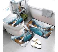 Set di 3 tappeti da bagno super assorbenti, tappetino da bagno antiscivolo, lavabile, tappetino contorno e copriwater copriwater, montagne invernali, scena innevata, tappetini da bagno per bagno e