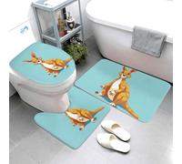 Set di 3 tappeti da bagno super assorbenti, tappetino da bagno antiscivolo, lavabile, tappetino contorno e copriwater divertente cartone animato canguro zoo tappetini da bagno per bagno doccia