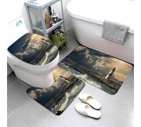 Set di 3 tappeti da bagno super assorbenti, tappetino da bagno antiscivolo, lavabile, tappetino contorno e copriwater con vecchio faro by The Sea, tappeto da bagno per bagno e doccia