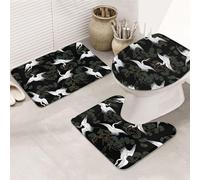 Set di 3 tappeti da bagno ultra morbidi, antiscivolo e tappetino da bagno assorbente, gru giapponese e pino, vasca da bagno, doccia
