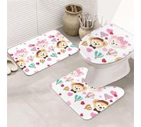 Set di 3 tappeti da bagno, ultra morbidi, antiscivolo, tappetino da bagno e tappetino da bagno assorbente, due scimmie, vasca da bagno, doccia