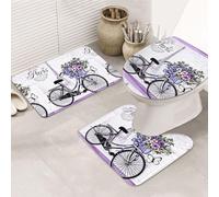 Set di 3 tappeti da bagno, ultra morbidi, antiscivolo, tappetino da bagno e tappetino da bagno assorbente, Love On The Bike, tappetino da bagno, vasca, doccia