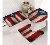 Set di 3 tappeti da bagno, ultra morbidi, antiscivolo, tappetino da bagno e tappetino da bagno assorbente, bandiera di Porto Rico, tappetino da bagno, vasca, doccia