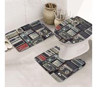 Set di 3 tappeti da bagno vintage con scritta "Wall of Radio", tappetino da bagno a forma di U + tappetini da bagno antiscivolo in microfibra + copriwater, morbido tappeto assorbente per la