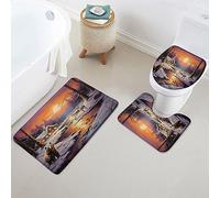 Set di 3 Tappeti da Bagno,Winter Bear Deer Country Christmas Farm Sunset Rustic Cabin Lavabili Tappetino per WC Traspiranti Tappetino girowater a Forma di U per Docce WC Bagno