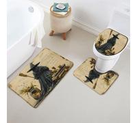 Set di 3 Tappeti da Bagno,Witch Vintage Witchcraft Mystery Magic Halloween Spooky Fall Holiday Traspiranti Copertura per WC Pelosi Tappetino girowater a Forma di U per WC Vasche Bagno