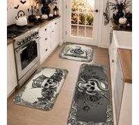 Set di 3 tappeti da cucina a tema Halloween con teschio e serpente gotico | Tappeto vintage gotico per cucina, serpente, reale, rosa, decorazione per la casa, set di tappetini da cucina