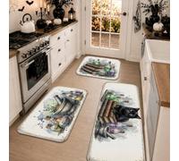 Set di 3 tappeti da cucina a tema streghe e gatti a tema bottiglie di | Gatto, Tappeti Runner Cucina, Libri di Incantesimi, Arte Acquerello, Decorazione Strega, Tappetini da cucina