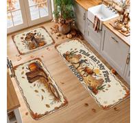 Set di 3 tappeti da cucina autunnali a tema cowboy, stile rodeo occidentale | Tema rodeo occidentale, tappetini da cucina per pavimento, foglie autunnali rustiche, stile rustico, stile rustico