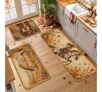 Set di 3 tappeti da cucina con cavallo occidentale autunnale | Tema occidentale, tappetini da cucina per pavimento, paesaggio di campagna, decorazione del raccolto, stile rustico