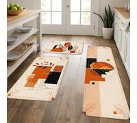 Set di 3 tappeti da cucina con foglie astratte moderne forme geometriche design floreale nessuno arancione morbido lavabile decorativo per lavello lavanderia bagno corridoio