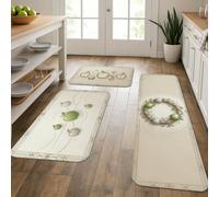 Set di 3 tappeti da cucina con frutta, eleganti e moderni, con ghirlanda circolare, verde primavera, morbidi, lavabili, per lavanderia, ingresso e bagno