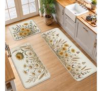 Set di 3 tappeti da cucina con girasole e crisantemo ad acquerello | Stampe floreali botaniche, tappetini da cucina per pavimento, decorazione della cucina della fattoria