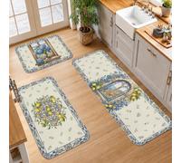 Set di 3 tappeti da cucina con motivo floreale mediterraneo limone e | Accenti floreali di ortensia, tappeti runner da cucina, motivi per finestre di villa italiana, decorazione della cucina della