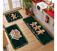 Set di 3 tappeti da cucina con omino di pan di zenzero | Casa di pan di zenzero, tappetini da cucina per pavimento, caramelle alla menta piperita, motivo ago di pino