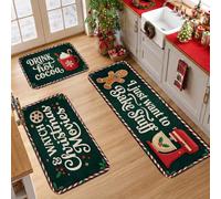 Set di 3 tappeti da cucina con omino di pan di zenzero con citazione | Tappetini da cucina, tappeti da cucina, decorazione per la casa stagionale, tema cottura e film, imbottitura in spugna