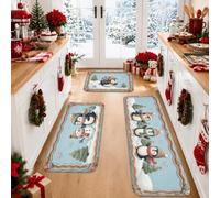 Set di 3 tappeti da cucina con pinguini invernali e pupazzo di neve | Tema invernale, Tappeto per lavello da cucina, paesaggio innevato, sciarpe accoglienti, superficie morbida in flanella