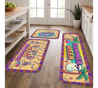 Set di 3 tappeti da cucina con scheletro, palma tropicale con anguria e palma estiva, lavabili, comodi, spessi, per lavanderia, ingresso e bagno