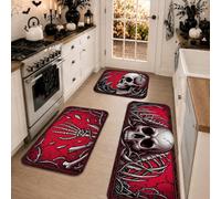 Set di 3 tappeti da cucina con teschio gotico e scheletro, per Halloween | Motivi gotici del teschio, tappeti per pavimento della cucina, dettagli della trama incrinata, disegno della mano scheletrica
