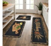 Set di 3 tappeti da cucina moderni rustici con mattarello tagliere, nessuno nero, lavabili, comodi, decorativi, per lavello, lavanderia, bagno, vanità