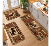 Set di 3 tappeti da cucina rustici con alce e bosco | Decorazione rustica del bosco, tappeto per lavello della cucina, tema della cucina, accenti in stile cabina