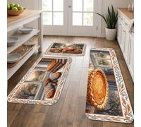 Set di 3 tappeti da cucina rustici con mattarello marrone autunnale, comodi, lavabili, imbottiti, decorativi, per lavanderia, bagno, ingresso