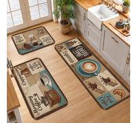 Set di 3 tappeti da cucina vintage a tema caffè | Stile vintage, tappetini da cucina per pavimento, tema amante del caffè, stampa patchwork, decorazione per cucina