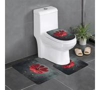 Set di 3 tappetini antiscivolo da bagno YYHWHJDE A Small Red Flower Pattern Contour, ovali e rettangolari per WC, toeletta e servizi igienici, 61 x 40,6 cm