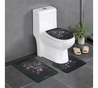 Set di 3 tappetini antiscivolo HYTTER Purple Flowers on the Grass stampato a forma di U, strettamente attaccato, assorbente e durevole, spesso e confortevole