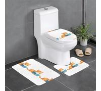 Set di 3 tappetini antiscivolo MJHKXLJ Kitten Reading Picture Books Stampe a forma di U tappetino per WC strettamente attaccato, assorbente e durevole, spesso e confortevole