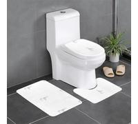 Set di 3 tappetini antiscivolo MJHKXLJ Little Grey Rabbit che suona il flauto stampa tappetino WC a forma di U, strettamente attaccato, assorbente e durevole, spesso e confortevole