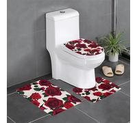 Set di 3 tappetini antiscivolo MJHKXLJ Wine and Red Roses Stampe U a forma di U, strettamente attaccato, assorbente e durevole, spesso e confortevole