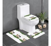 Set di 3 tappetini antiscivolo WHJSHOP Cartoon mucca che mangia erba stampa a forma di U tappetino WC strettamente attaccato, assorbente e durevole, spesso e confortevole