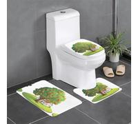 Set di 3 tappetini antiscivolo WHJSHOP The Apple Tree Next to The Cottage con stampa a forma di U tappetino per WC strettamente attaccato, assorbente e durevole, spesso e confortevole