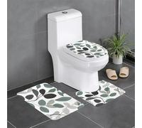 Set di 3 tappetini antiscivolo YYHHAOFA Green Eucalyptus Leaf Pattern U a forma di U tappetino per WC strettamente attaccato, assorbente e durevole, spesso e confortevole