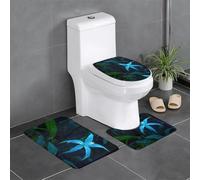Set di 3 tappetini antiscivolo YYHWHJDE blu a cinque petali con motivo floreale a forma di U, strettamente attaccati, assorbenti e durevoli, spessi e confortevoli