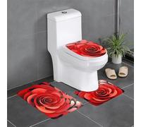 Set di 3 tappetini antiscivolo YYHWHJDE Cartoon Red Flower Vortex Spiral Pattern U tappetino WC strettamente attaccato, assorbente e durevole, spesso e confortevole