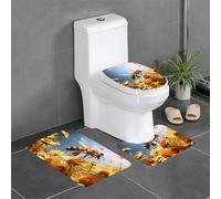 Set di 3 tappetini antiscivolo YYHWHJDE Flying Bees Daisy Honey Prints a forma di U tappetino per WC strettamente attaccato, assorbente e durevole, spesso e confortevole
