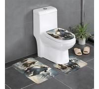 Set di 3 tappetini antiscivolo YYHWHJDE Horses Running Wild in the River Pattern U a forma di U tappetino per WC strettamente attaccato, assorbente e durevole, spesso e confortevole