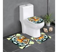 Set di 3 tappetini antiscivolo YYHWHJDE Little Fat Tiger Head Pattern U a forma di tappetino per WC, strettamente attaccato, assorbente e durevole, spesso e confortevole