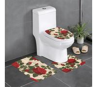 Set di 3 tappetini antiscivolo YYHWHJDE Many Red Roses Pattern U a forma di U, strettamente attaccato, assorbente e durevole, spesso e confortevole