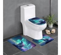 Set di 3 tappetini antiscivolo YYHWHJDE Northern Lights Polar Bear Pattern U tappetino WC strettamente attaccato, assorbente e durevole, spesso e confortevole