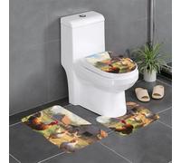 Set di 3 tappetini antiscivolo YYHWHJDE Polli e fattoria modello U tappetino WC strettamente attaccato, assorbente e durevole, spesso e confortevole