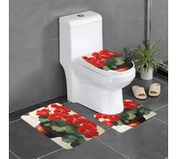 Set di 3 tappetini antiscivolo YYHWHJDE Red Gerani Stampe a forma di U, strettamente attaccato, assorbente e durevole, spesso e confortevole