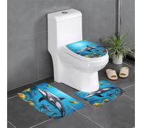 Set di 3 tappetini antiscivolo YYHWHJDE Underwater World Fish Delphi con stampe a forma di U, strettamente attaccati, assorbenti e durevoli, spessi e confortevoli